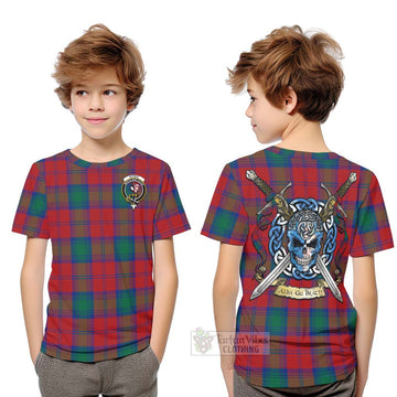 Byres (Byses) Tartan Kid T-Shirt with Family Crest Celtic Skull Style Youth XL Size14 - Tartan Vibes Clothing