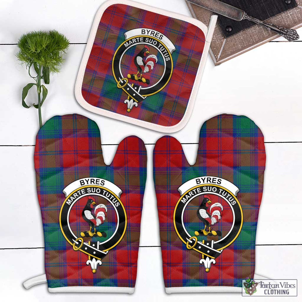 Byres (Byses) Tartan Combo Oven Mitt & Pot-Holder with Family Crest White - Tartan Vibes Clothing