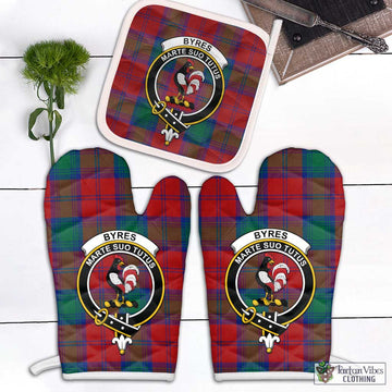Byres (Byses) Tartan Combo Oven Mitt & Pot-Holder with Family Crest Combo 2 Oven Mitt & 1 Pot-Holder Black - Tartan Vibes Clothing