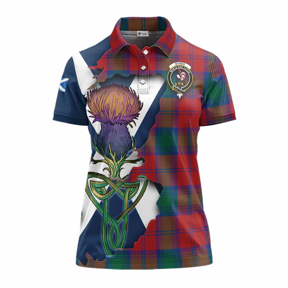 Tartan Vibes Clothing Byres (Byses) Tartan Family Crest Women's Polo Shirt Scottish Thistle Celtic Inspired