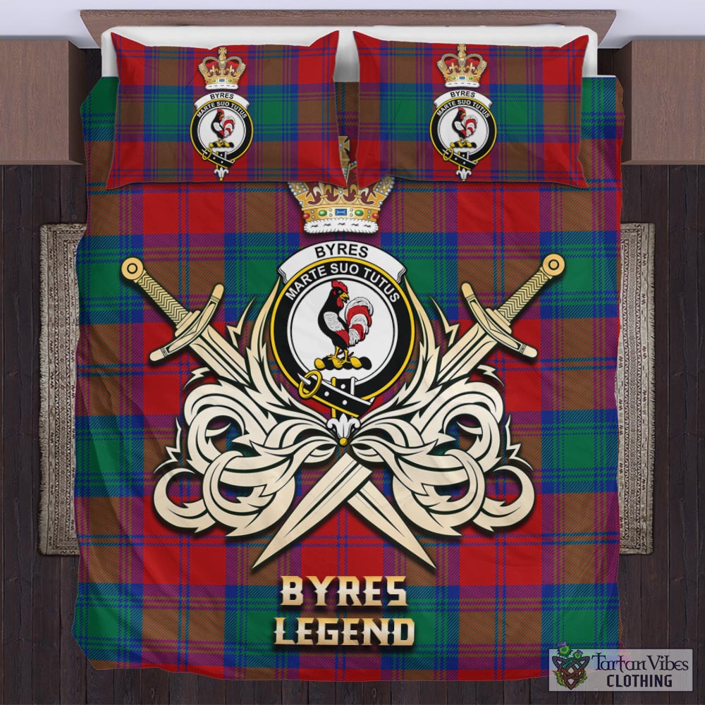 Tartan Vibes Clothing Byres (Byses) Tartan Bedding Set with Clan Crest and the Golden Sword of Courageous Legacy