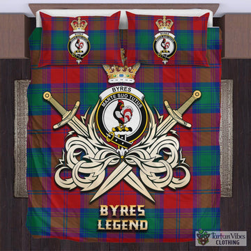 Tartan Vibes Clothing Byres (Byses) Tartan Bedding Set with Clan Crest and the Golden Sword of Courageous Legacy