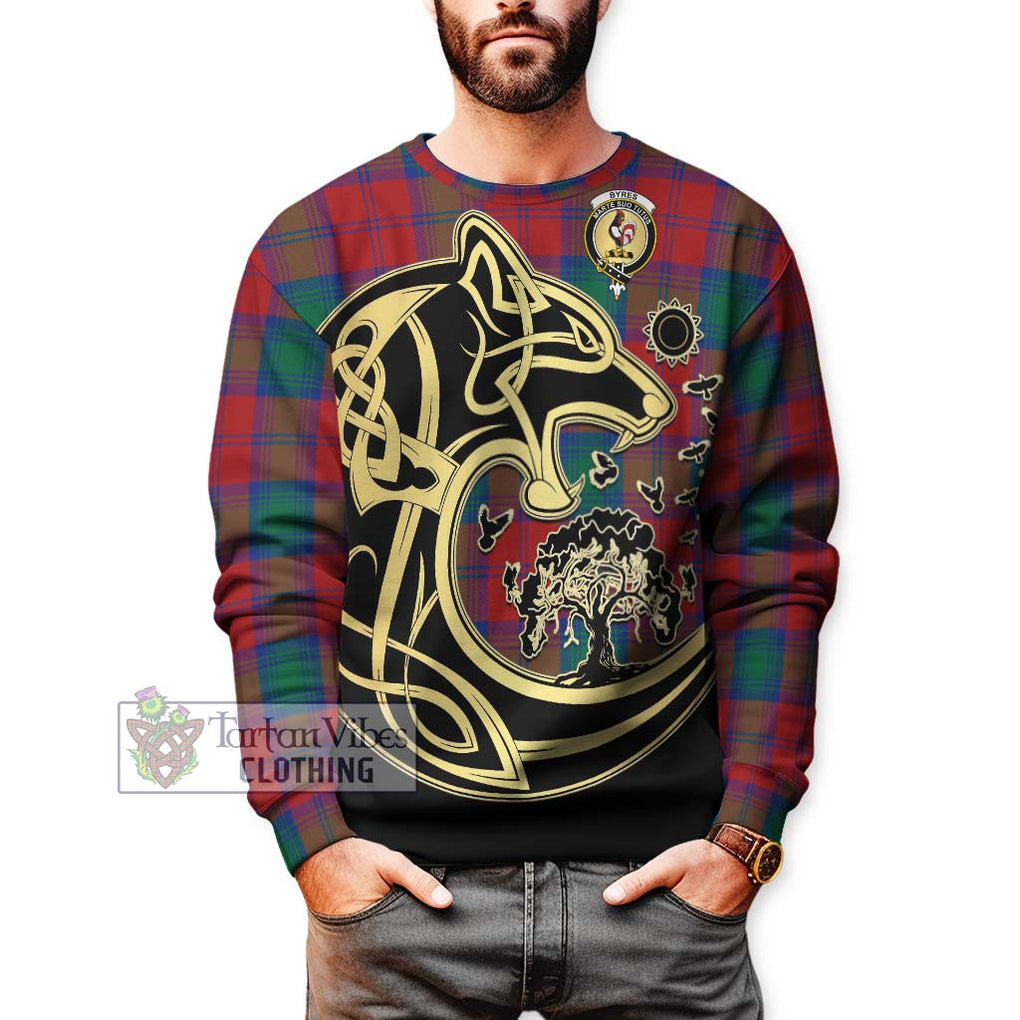 Byres (Byses) Tartan Sweatshirt with Family Crest Celtic Wolf Style Unisex - Tartan Vibes Clothing