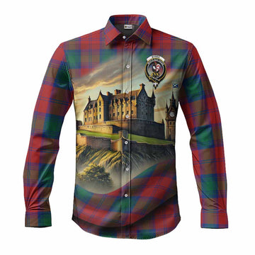 Tartan Vibes Clothing Byres (Byses) Tartan Family Crest Long Sleeve Button Shirt with Scottish Ancient Castle Style