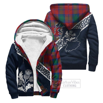 Tartan Vibes Clothing Byres (Byses) Tartan Sherpa Hoodie Featuring Thistle and Scotland Map