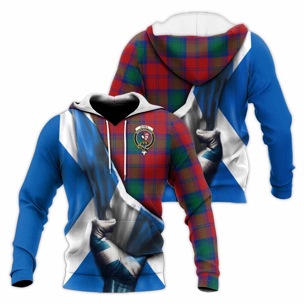 Tartan Vibes Clothing Byres (Byses) Tartan Knitted Hoodie with Family Crest Scotland Patriotic Style