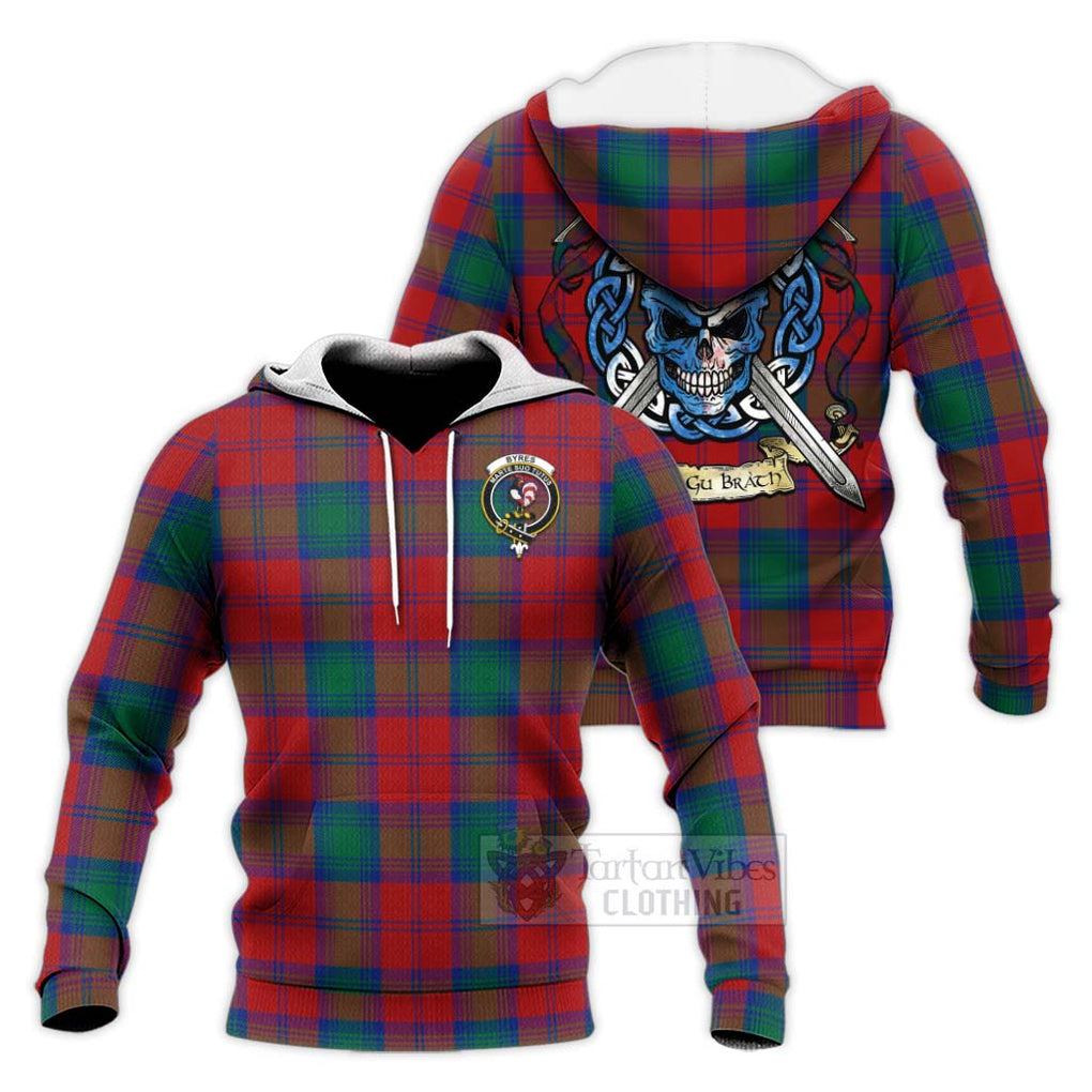 Byres (Byses) Tartan Knitted Hoodie with Family Crest Celtic Skull Style Unisex Knitted Pullover Hoodie - Tartan Vibes Clothing