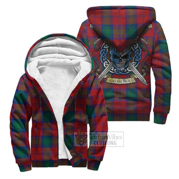 Tartan Vibes Clothing Byres (Byses) Tartan Sherpa Hoodie with Family Crest Celtic Skull Style