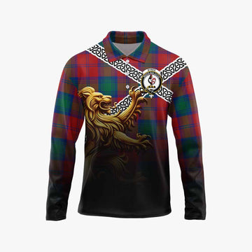 Byres (Byses) Crest Tartan Long Sleeve Polo Shirt with Golden Lion Emblem Celtic Style Unisex - Tartan Vibes Clothing