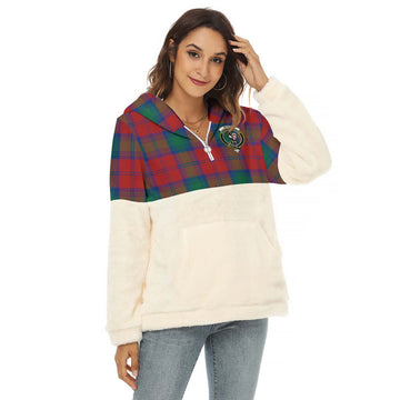 Byres (Byses) Tartan Half Style Women's Borg Fleece Hoodie with Half Zip with Family Crest Female - Tartan Vibes Clothing