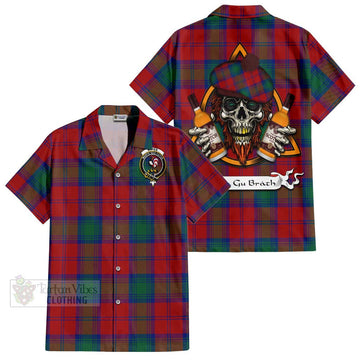 Byres (Byses) Tartan Hawaiian Shirt with Family Crest and Bearded Skull Holding Bottles of Whiskey Kid - Tartan Vibes Clothing