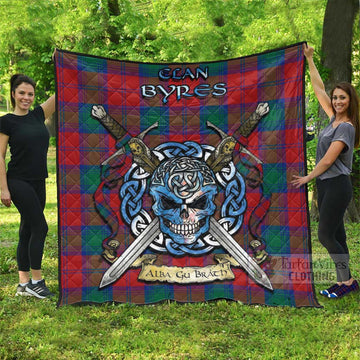 Tartan Vibes Clothing Byres (Byses) Tartan Quilt with Celtic Skull Alba Gu Brath Style