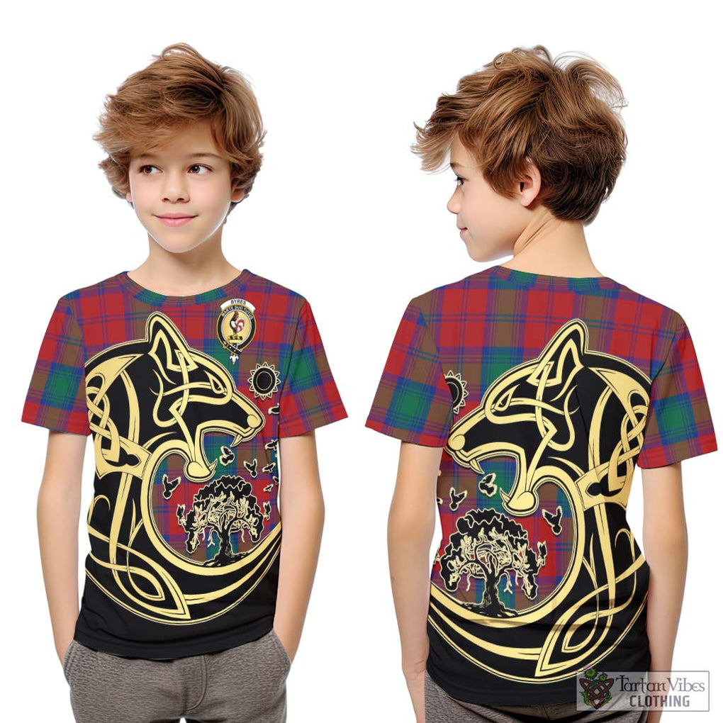 Byres (Byses) Tartan Kid T-Shirt with Family Crest Celtic Wolf Style Youth XL Size14 - Tartan Vibes Clothing