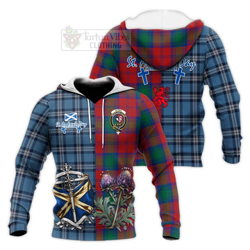 Byres (Byses) Tartan Knitted Hoodie Happy St. Andrew's Day Half Tartan Style Unisex Knitted Pullover Hoodie - Tartan Vibes Clothing