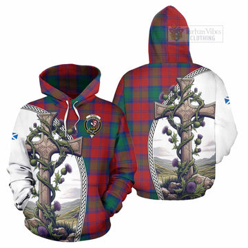 Tartan Vibes Clothing Byres (Byses) Tartan Hoodie with Family Crest and St. Andrew's Cross Accented by Thistle Vines