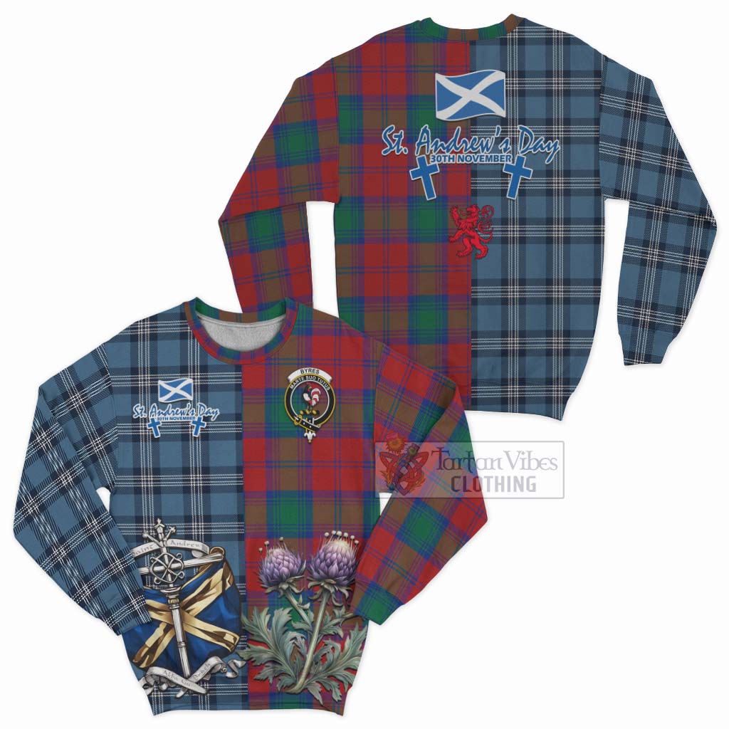 Byres (Byses) Tartan Sweatshirt Happy St. Andrew's Day Half Tartan Style Unisex - Tartan Vibes Clothing