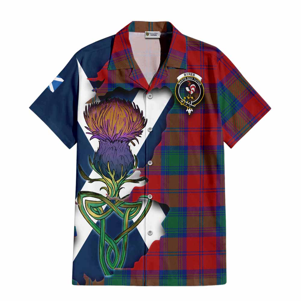 Tartan Vibes Clothing Byres (Byses) Tartan Family Crest Short Sleeve Button Shirt Scottish Thistle Celtic Inspired