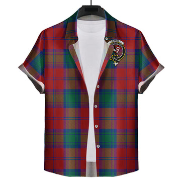 Byres (Byses) Tartan Short Sleeve Button Down Shirt with Family Crest