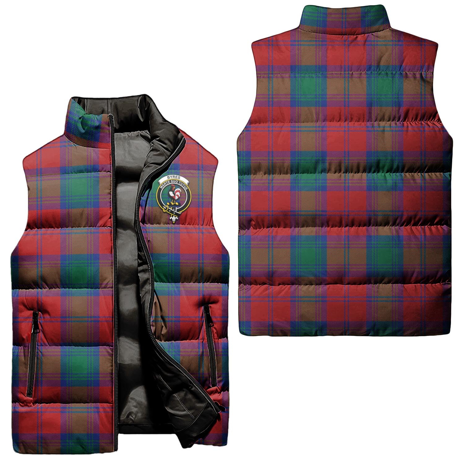 Byres (Byses) Tartan Sleeveless Puffer Jacket with Family Crest Unisex - Tartan Vibes Clothing