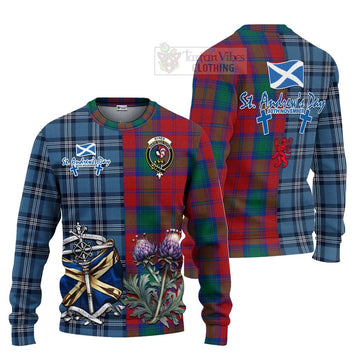Tartan Vibes Clothing Byres (Byses) Tartan Knitted Sweater Happy St. Andrew's Day Half Tartan Style