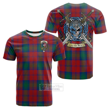 Tartan Vibes Clothing Byres (Byses) Tartan Cotton T-shirt with Family Crest Celtic Skull Style