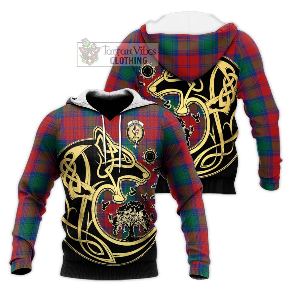 Byres (Byses) Tartan Knitted Hoodie with Family Crest Celtic Wolf Style Unisex Knitted Pullover Hoodie - Tartan Vibes Clothing