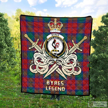 Tartan Vibes Clothing Byres (Byses) Tartan Quilt with Clan Crest and the Golden Sword of Courageous Legacy