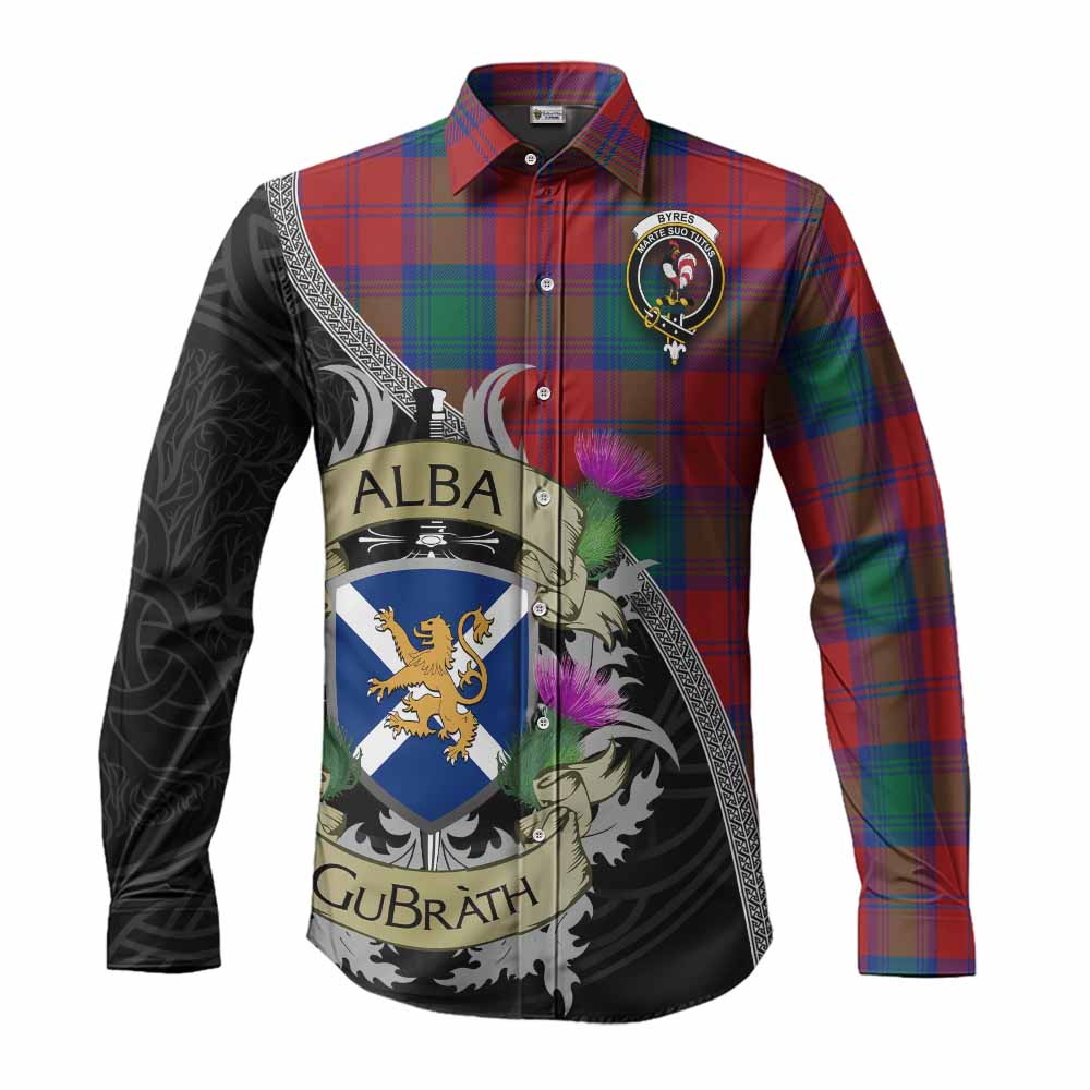 Byres (Byses) Tartan Family Crest Long Sleeve Button Shirt Lion Rampant Royal Thistle Shield Celtic Inspired Men's Shirt S - Tartan Vibes Clothing