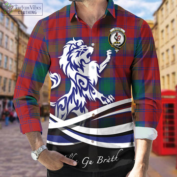 Byres (Byses) Tartan Long Sleeve Button Up Shirt with Alba Gu Brath Regal Lion Emblem Men's Shirt - Tartan Vibes Clothing