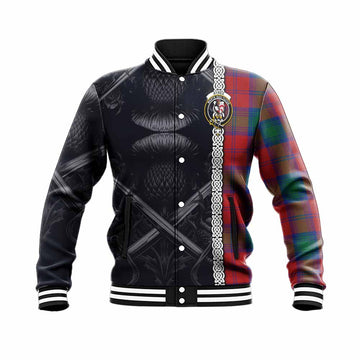 Byres (Byses) Tartan Baseball Jacket with Family Crest Cross Sword Thistle Celtic Vibes Unisex - Tartan Vibes Clothing
