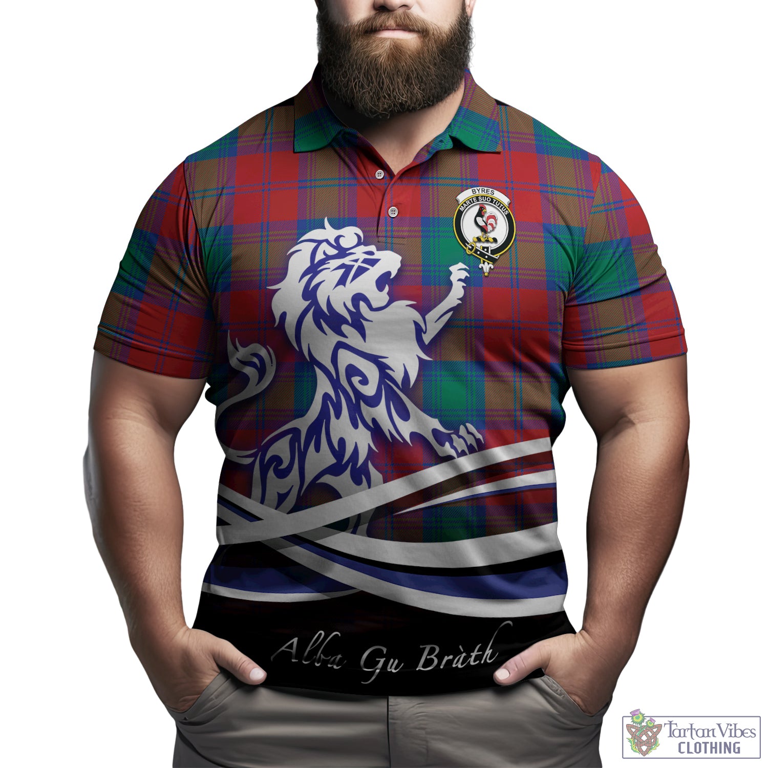 Byres (Byses) Tartan Polo Shirt with Alba Gu Brath Regal Lion Emblem Kid - Tartan Vibes Clothing