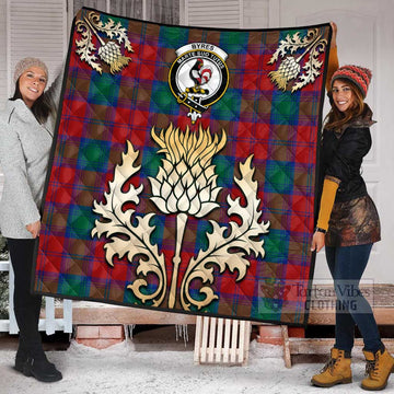 Tartan Vibes Clothing Byres (Byses) Tartan Quilt with Family Crest and Golden Thistle Style