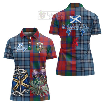 Byres (Byses) Tartan Women's Polo Shirt Happy St. Andrew's Day Half Tartan Style Women - Tartan Vibes Clothing