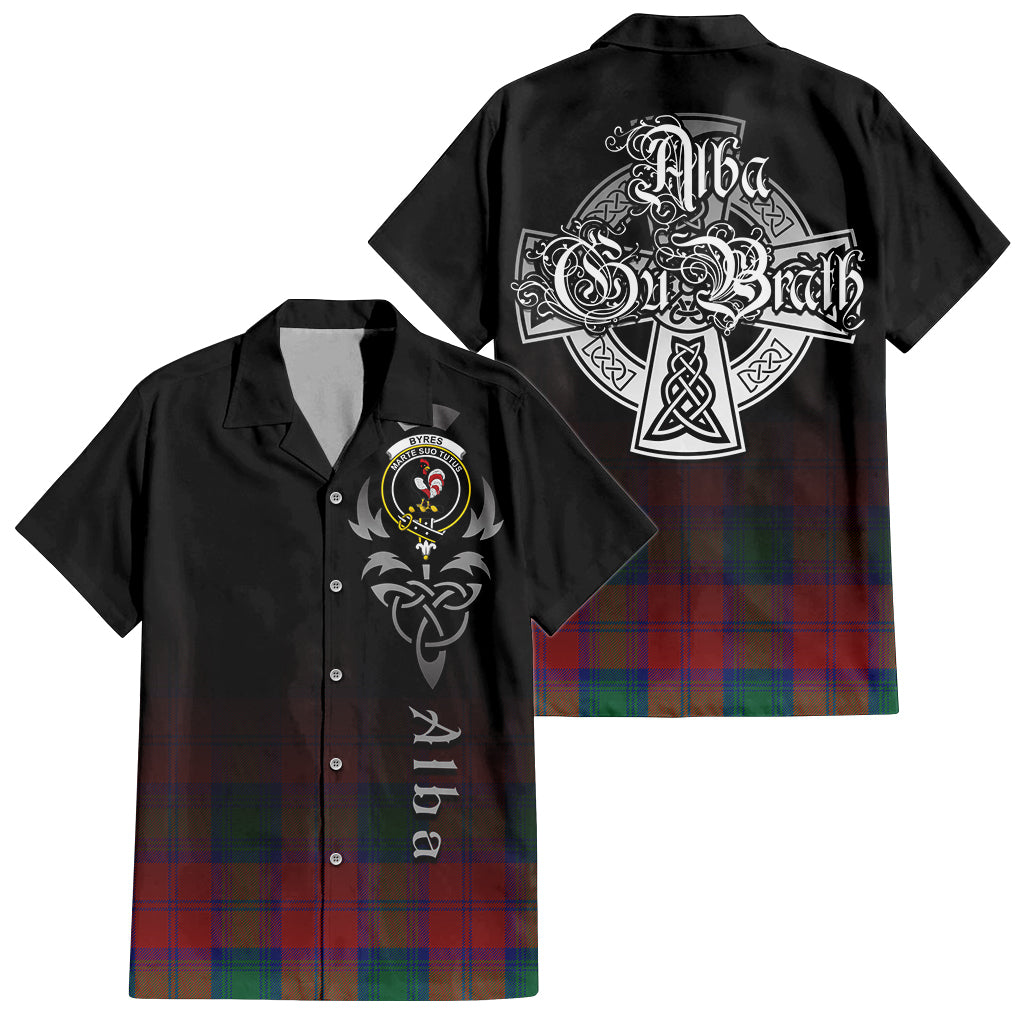 Tartan Vibes Clothing Byres (Byses) Tartan Short Sleeve Button Up Featuring Alba Gu Brath Family Crest Celtic Inspired