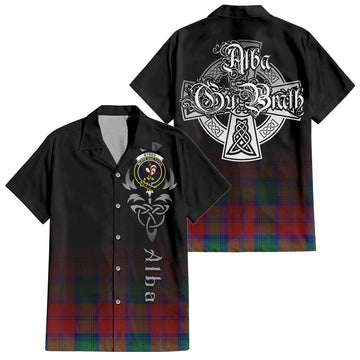 Tartan Vibes Clothing Byres (Byses) Tartan Short Sleeve Button Up Featuring Alba Gu Brath Family Crest Celtic Inspired