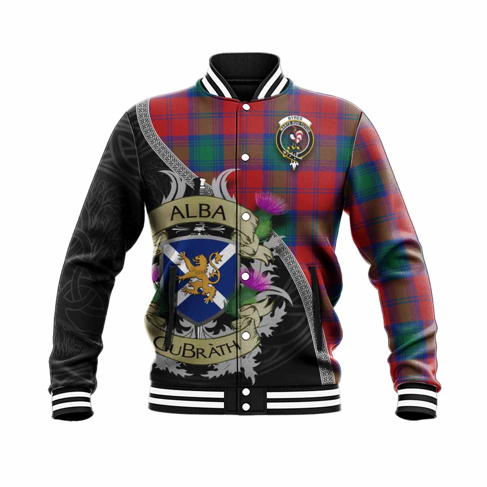 Byres (Byses) Tartan Family Crest Baseball Jacket Lion Rampant Royal Thistle Shield Celtic Inspired Unisex - Tartan Vibes Clothing