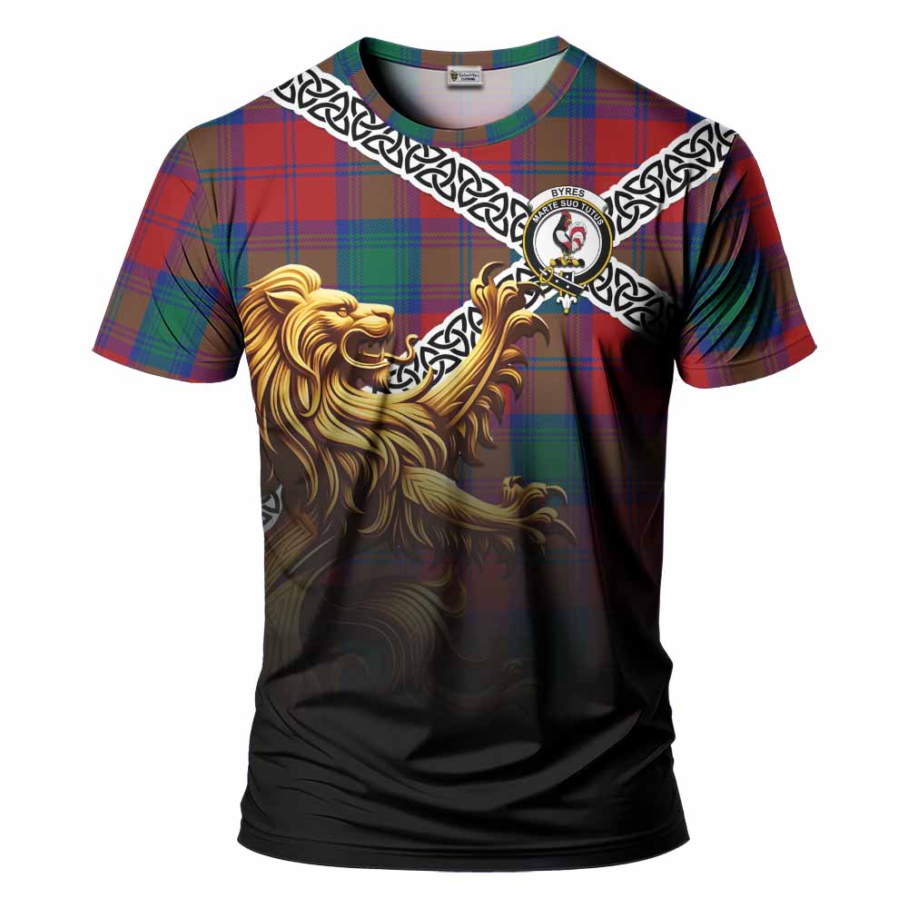 Byres (Byses) Crest Tartan T-Shirt with Golden Lion Emblem Celtic Style Kid's Shirt - Tartan Vibes Clothing