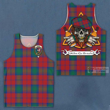 Byres (Byses) Tartan Men's Tank Top with Family Crest and Bearded Skull Holding Bottles of Whiskey Men - Tartan Vibes Clothing