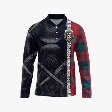 Byres (Byses) Tartan Long Sleeve Polo Shirt with Family Crest Cross Sword Thistle Celtic Vibes Unisex - Tartan Vibes Clothing