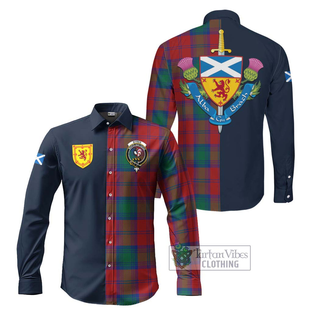 Tartan Vibes Clothing Byres (Byses) Tartan Long Sleeve Button Shirt with Scottish Lion Royal Arm Half Style