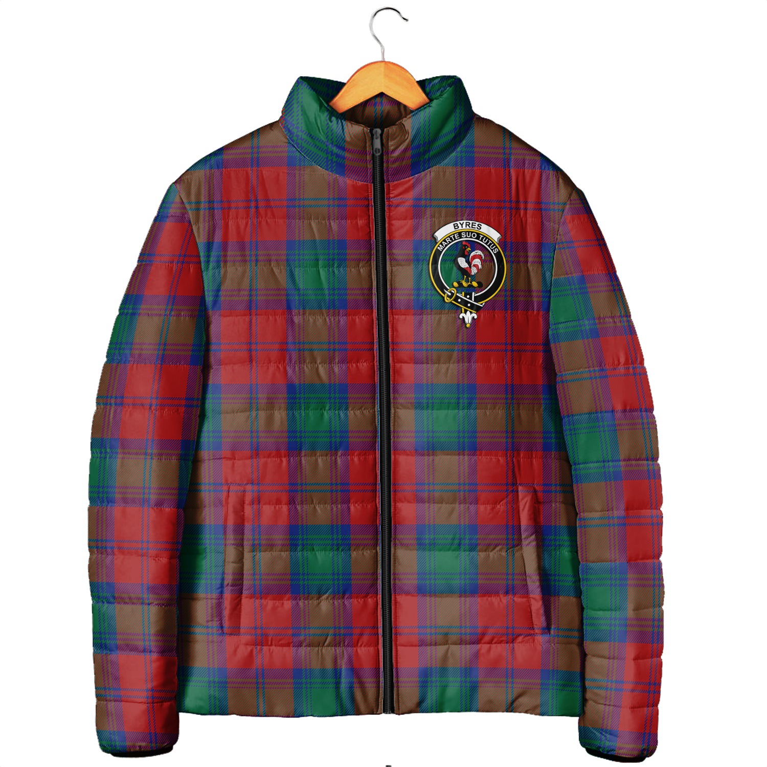 Byres (Byses) Tartan Padded Jacket with Family Crest Men's Padded Jacket - Tartan Vibes Clothing