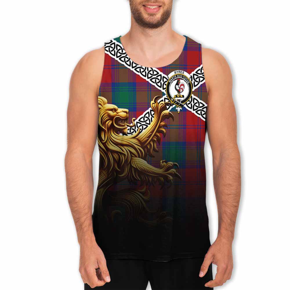 Byres (Byses) Crest Tartan Men's Tank Top with Golden Lion Emblem Celtic Style Men - Tartan Vibes Clothing
