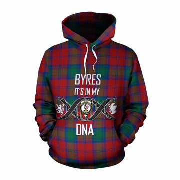 Byres (Byses) Tartan Cotton Hoodie with Family Crest DNA In Me Style Pullover Hoodie XS - Tartan Vibes Clothing