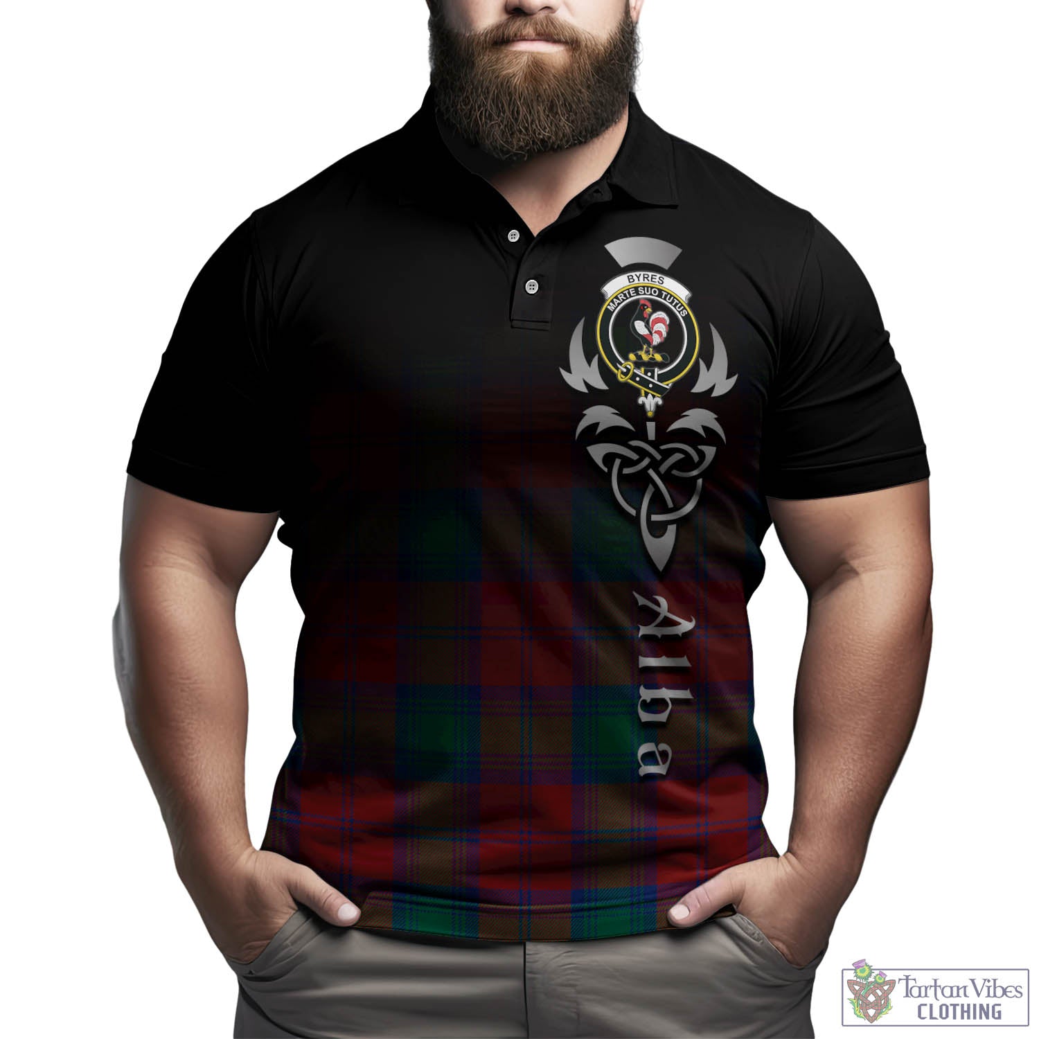 Tartan Vibes Clothing Byres (Byses) Tartan Polo Shirt Featuring Alba Gu Brath Family Crest Celtic Inspired