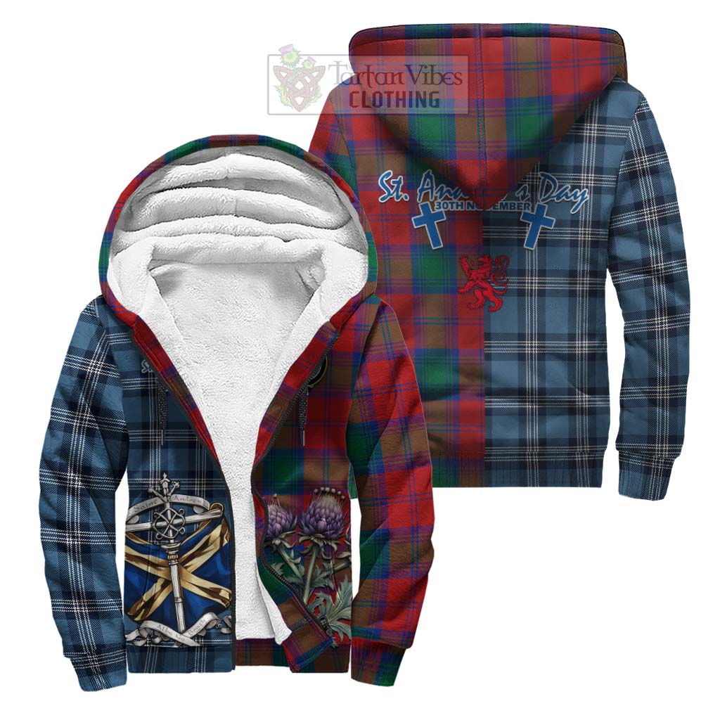 Tartan Vibes Clothing Byres (Byses) Tartan Sherpa Hoodie Happy St. Andrew's Day Half Tartan Style