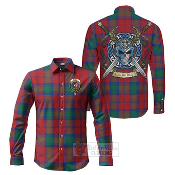 Byres (Byses) Tartan Long Sleeve Button Shirt with Family Crest Celtic Skull Style Men's Shirt S - Tartan Vibes Clothing