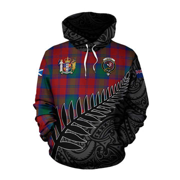 Tartan Vibes Clothing Byres (Byses) Crest Tartan Cotton Hoodie with New Zealand Silver Fern Half Style