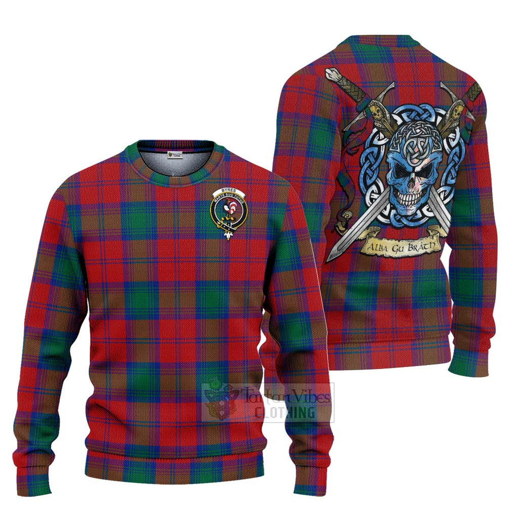 Tartan Vibes Clothing Byres (Byses) Tartan Knitted Sweater with Family Crest Celtic Skull Style
