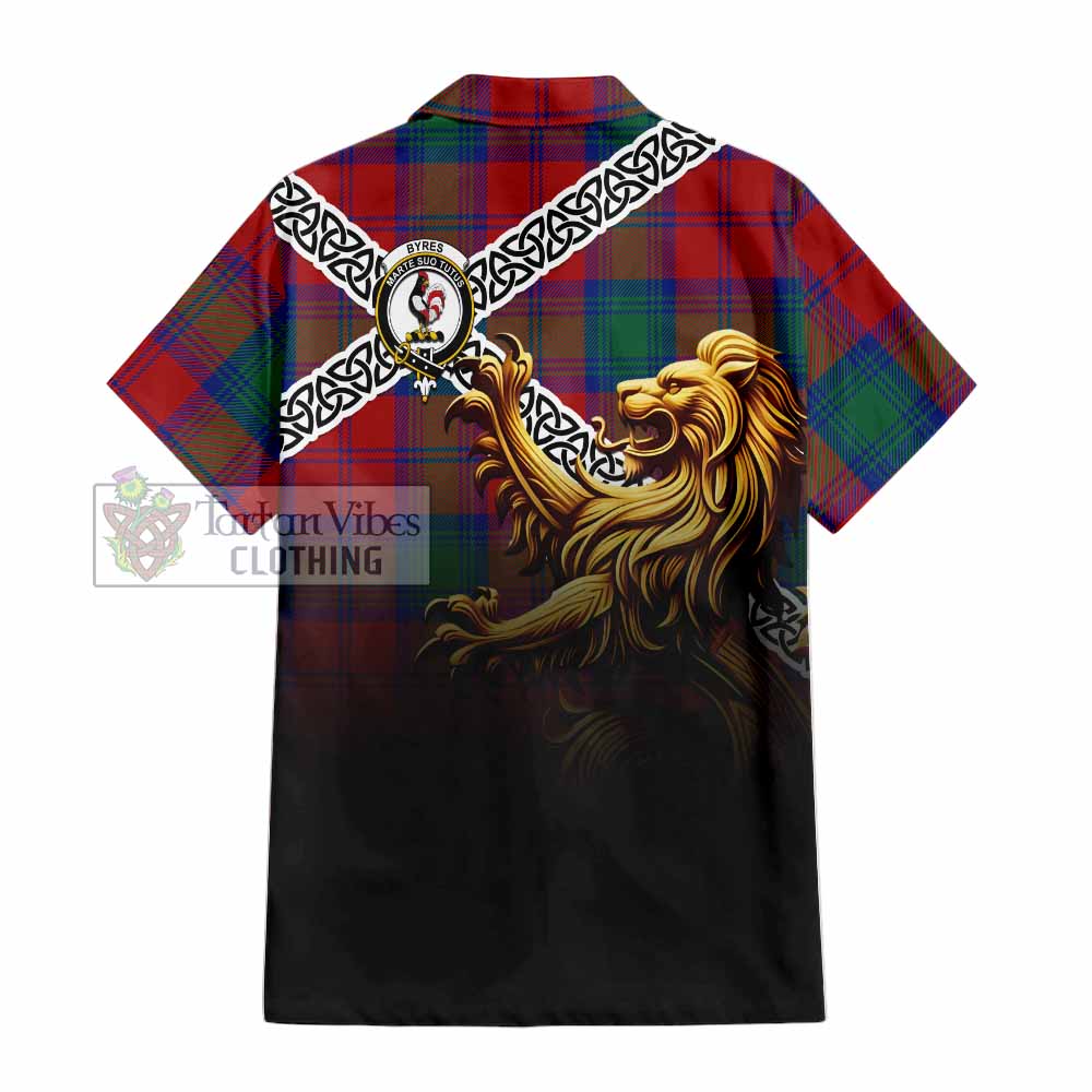 Byres (Byses) Crest Tartan Hawaiian Shirt with Golden Lion Emblem Celtic Style - Tartan Vibes Clothing