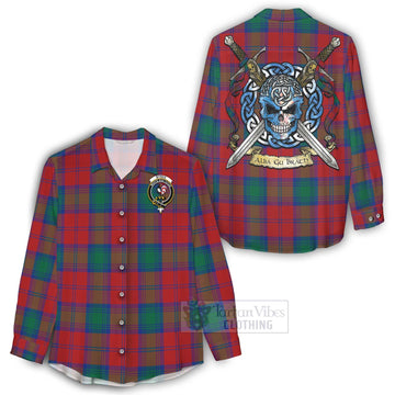 Byres (Byses) Tartan Women's Casual Shirt with Family Crest Celtic Skull Style - Tartan Vibes Clothing